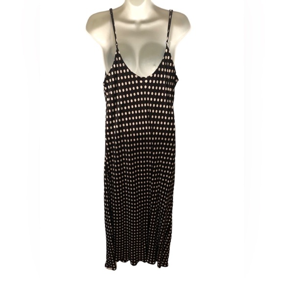 Zara Silky Draped Neck Slip Midi Dress Sz. XL Polka Dot Black White Date Nite - Picture 3 of 8